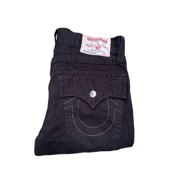 True Religion Jeans Size 33 STRAIGHT Black White Stitch - Picture 3 of 7